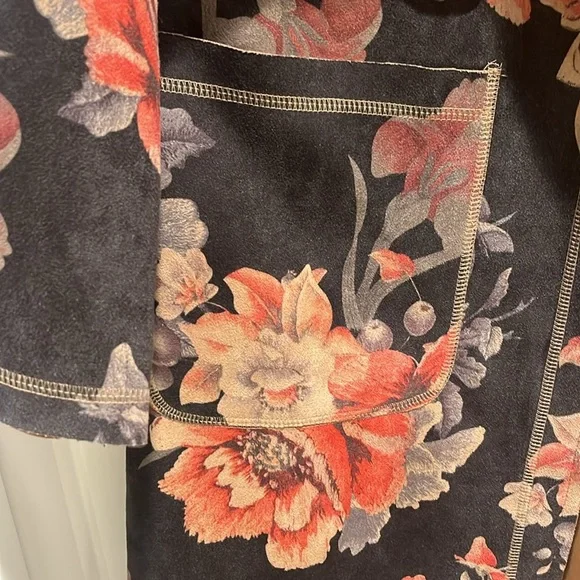 Anthropologie Solitaire Faux Suede Jacket statement piece cherry red floral - Picture 4 of 13